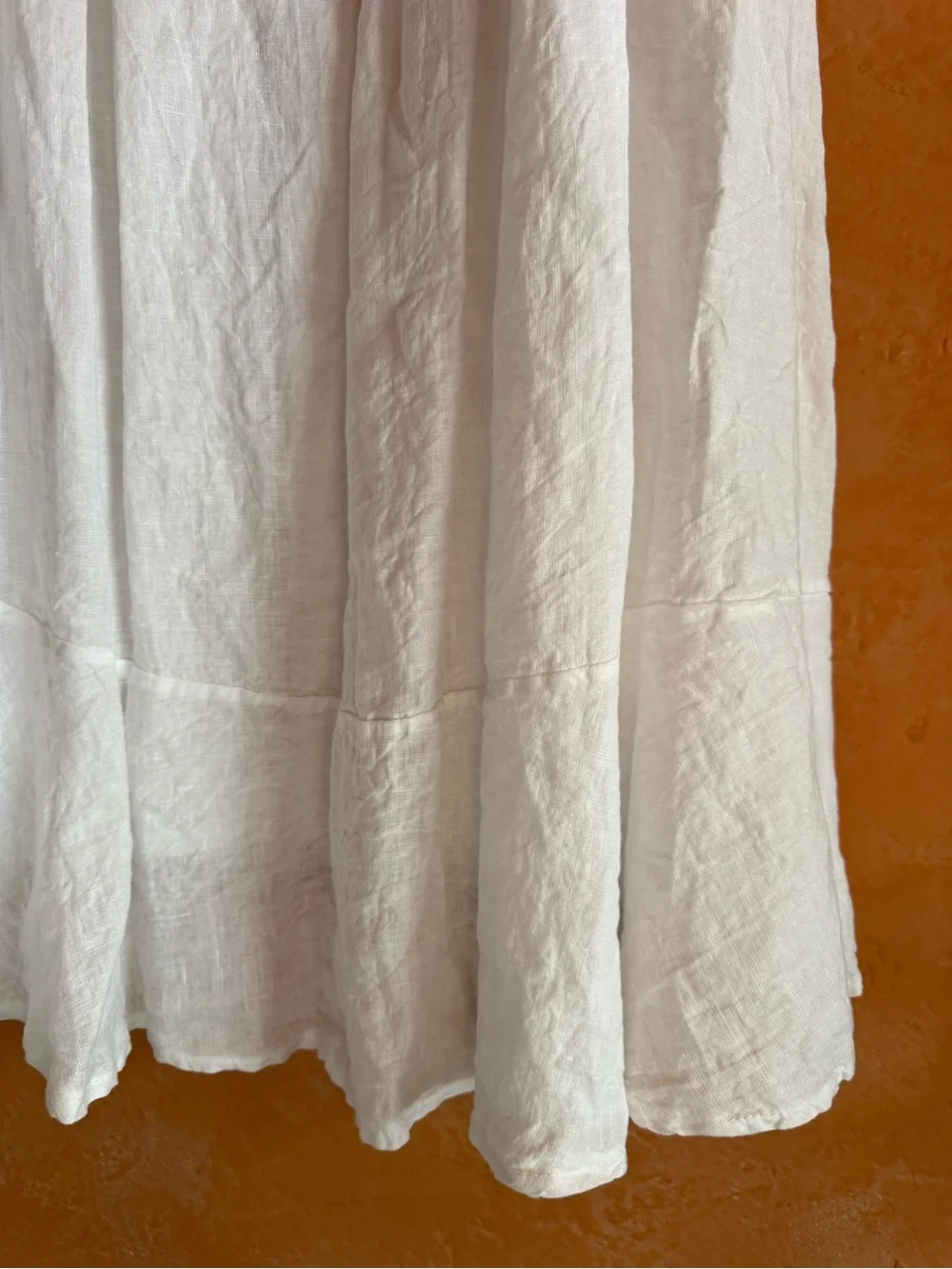 Gigi Moda White 100% Linen Smocked Button Front Maxi Skirt One Size